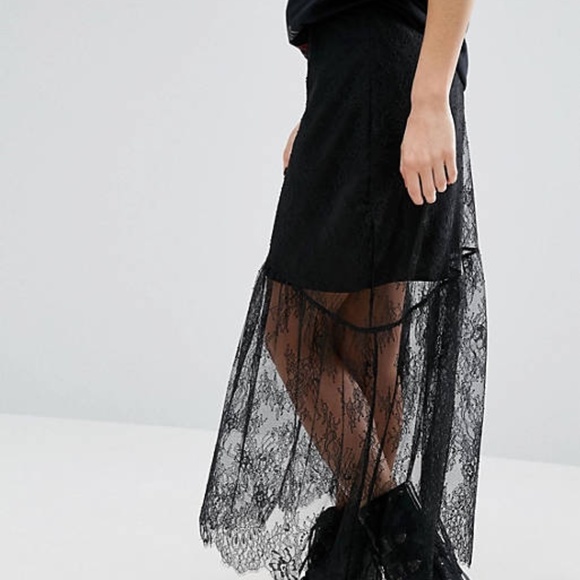 River Island Black Lace Maxi Skirt US 4 NWOT - Picture 4 of 10